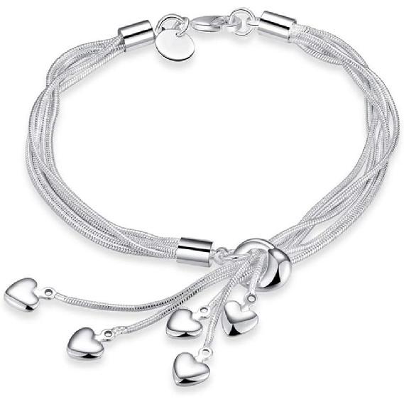 kelistom 925 Sterling Silver Bracelets for Women Teens, Love Heart Charm Chain Bracelet Bangle Fashion Jewelry Gifts