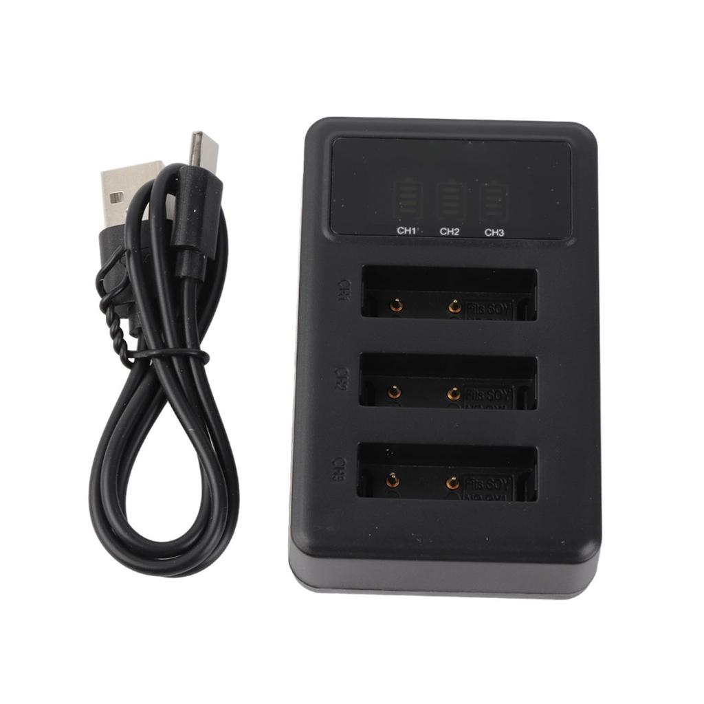 Action Camera Battery Charger 3 Slot USB Charging Black Accessory for NP-BX1