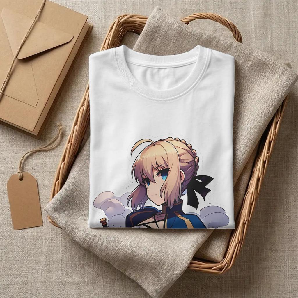 Ullzang Fate Stay Night Chibi Saber Fate Stay Night TShirt Unisex Crewneck Short Sleeve Clothes 100Cotton Summer TopsTops
