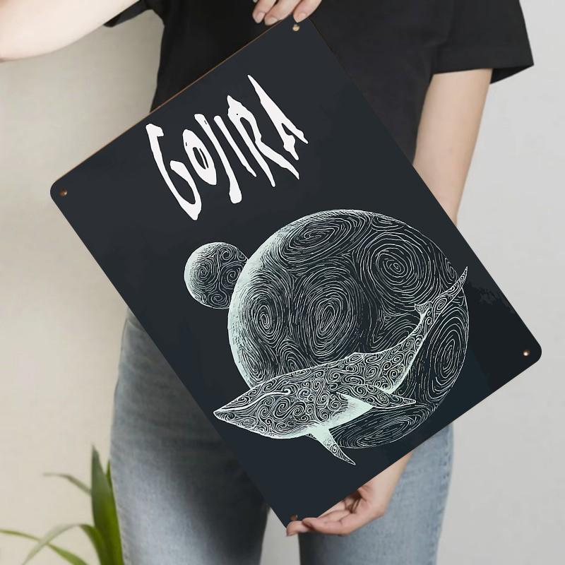 

Gojira Themed Metal Wall Art with Swirl Patterned Spheres Whale Design Home Decor 20x30cm（7.8x11.8inch）