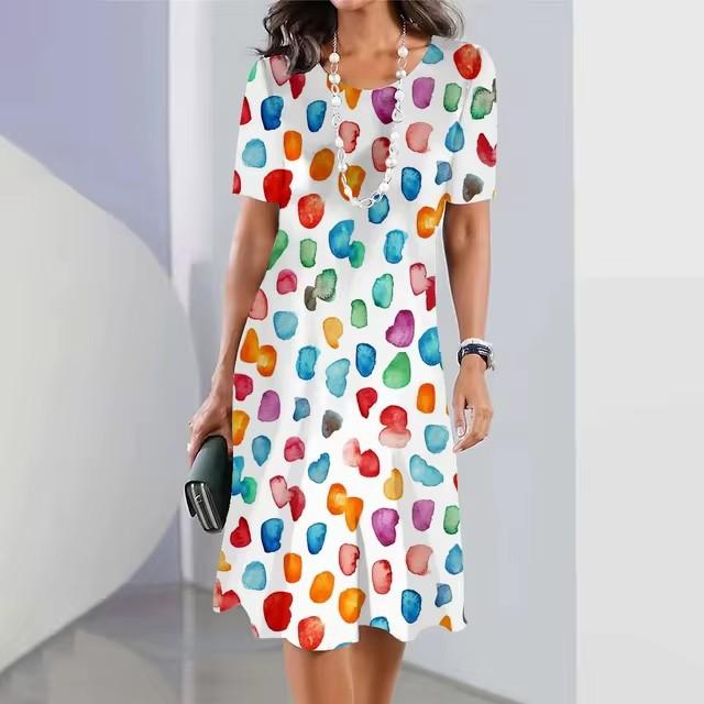 Elegant Fashion Short Sleeve T-shirt Dress Beach Vacation Midi Dresses Women 3d Print Clothing