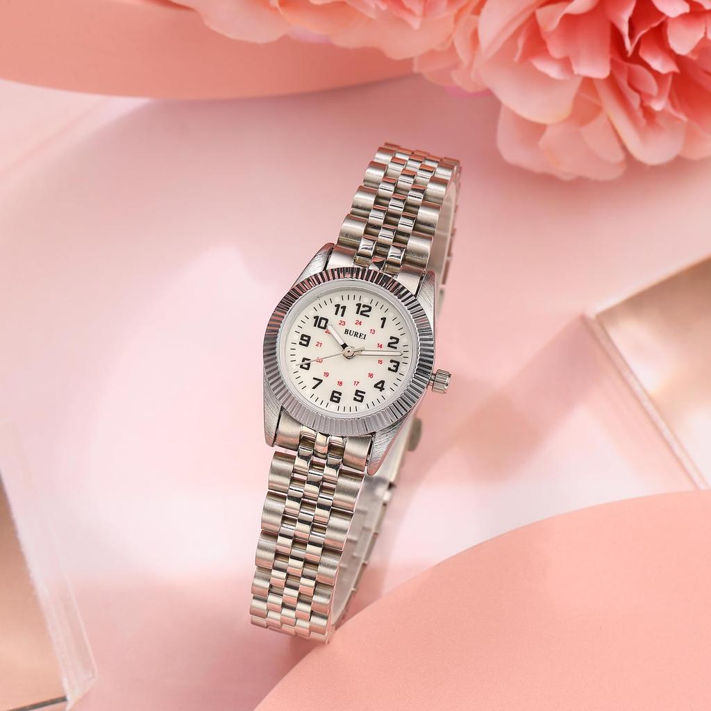 BUREI Analog Quartz Silver Silver Stainless Steel Watch Women's Watch, Waterproof, Business, Stylish, Dial, Band, Simple, Casual, Small, Easy-to-Read,