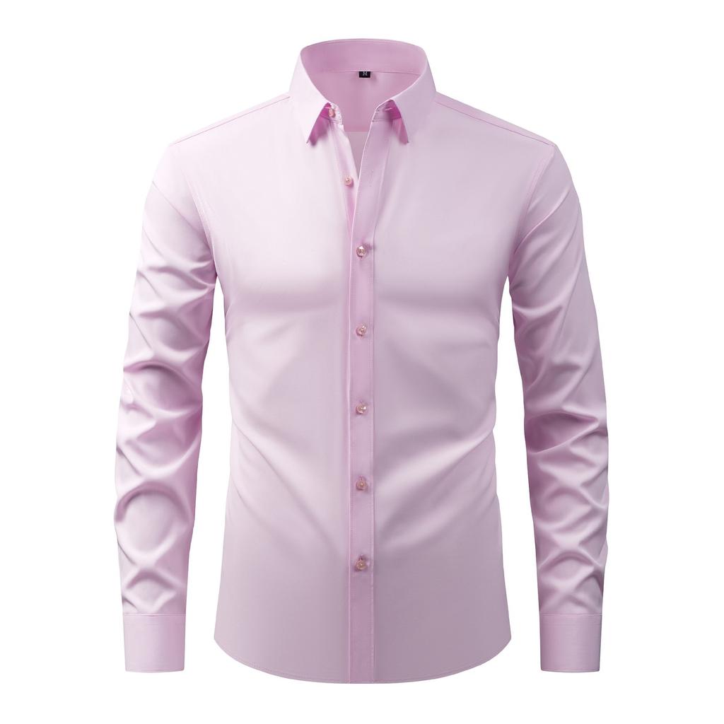 Herren Langarm Slim Fit Hemd mit Knöpfen Uni Schwarz