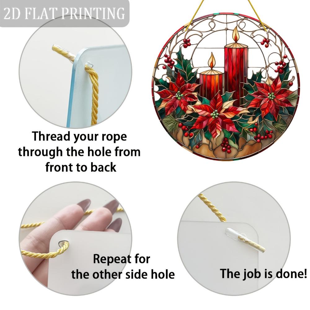 2D plochá akrylová halloweenská vánoční poinsettia dekorace vánoční lapač slunce (8 "x 8"), barevný svícnový přívěsek k zavěšení do okna