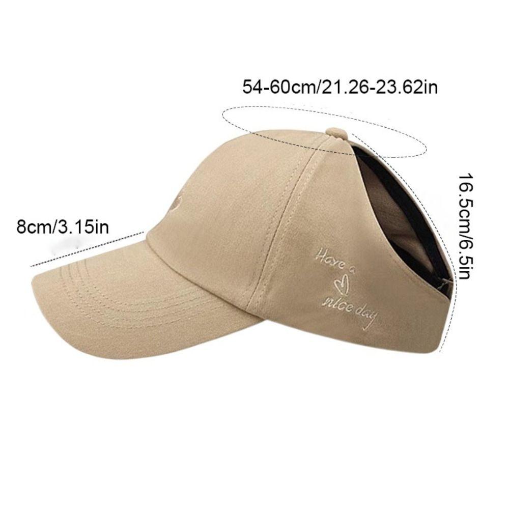 Embroidered Love Heart Baseball Cap Cotton Peaked Cap Ponytail Half Empty Top Hat Academy Style Sun Cap Sunscreen Sun Hat