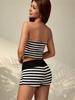 2026 Black & White Stripe Bandeau Shorts Set: Sleek European & American Style