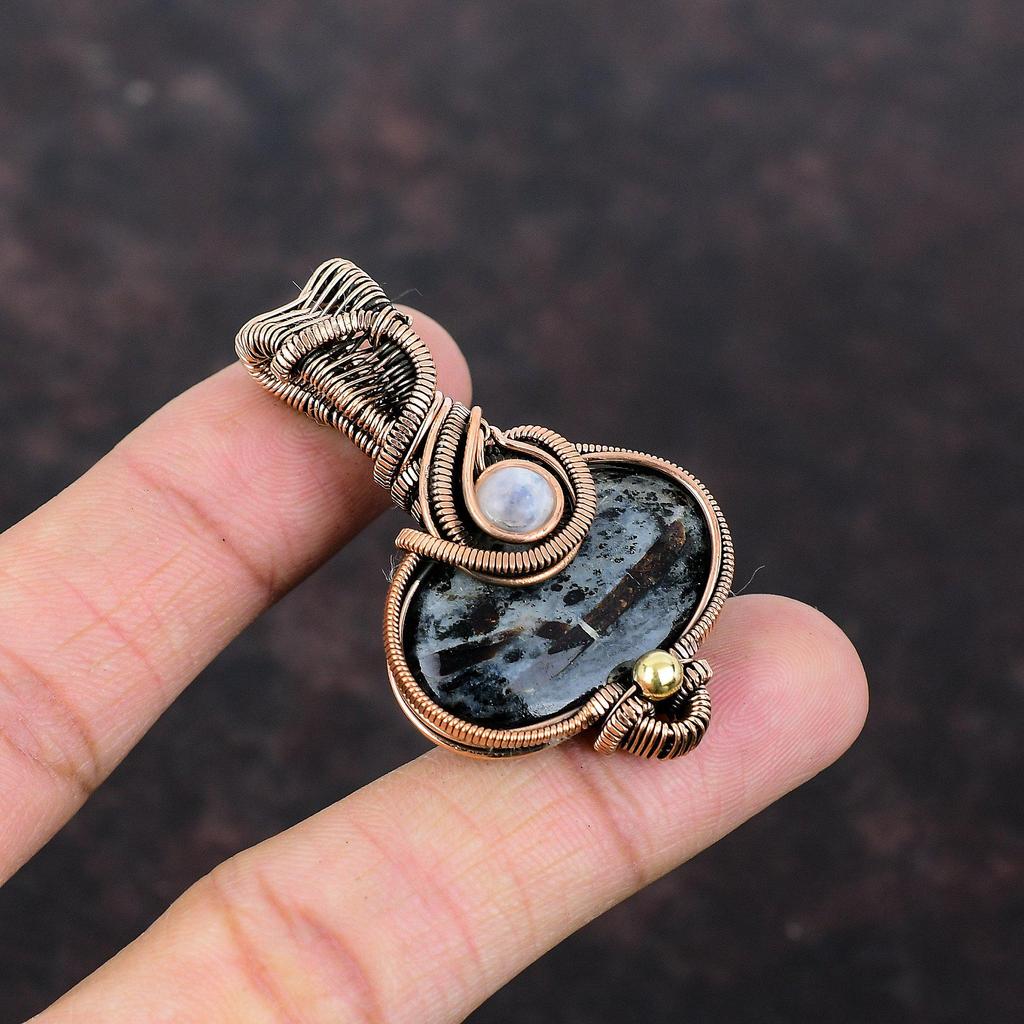 Astrophyllite Gemstone Pendant Copper Wire Wrapped Pendant Handmade Pendant Rainbow Moonstone Pendant Gift For Mom Copper Wire Wrap Jewelry
