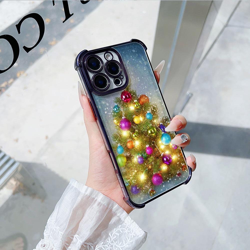 Ae114 Merry Christmas Christmas tree art Electroplated TPU Phone Cases for Samsung A54 A12 A14 S22 S23 S24 Ultra A55 A15 Four Corner Protection Cover