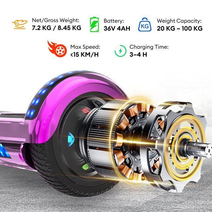 RCB Hoverboard + Kart 2-in-1 6.5 Inch Bluetooth and LED – Adjustable Karting – Pink/black – Ideal Gift Children