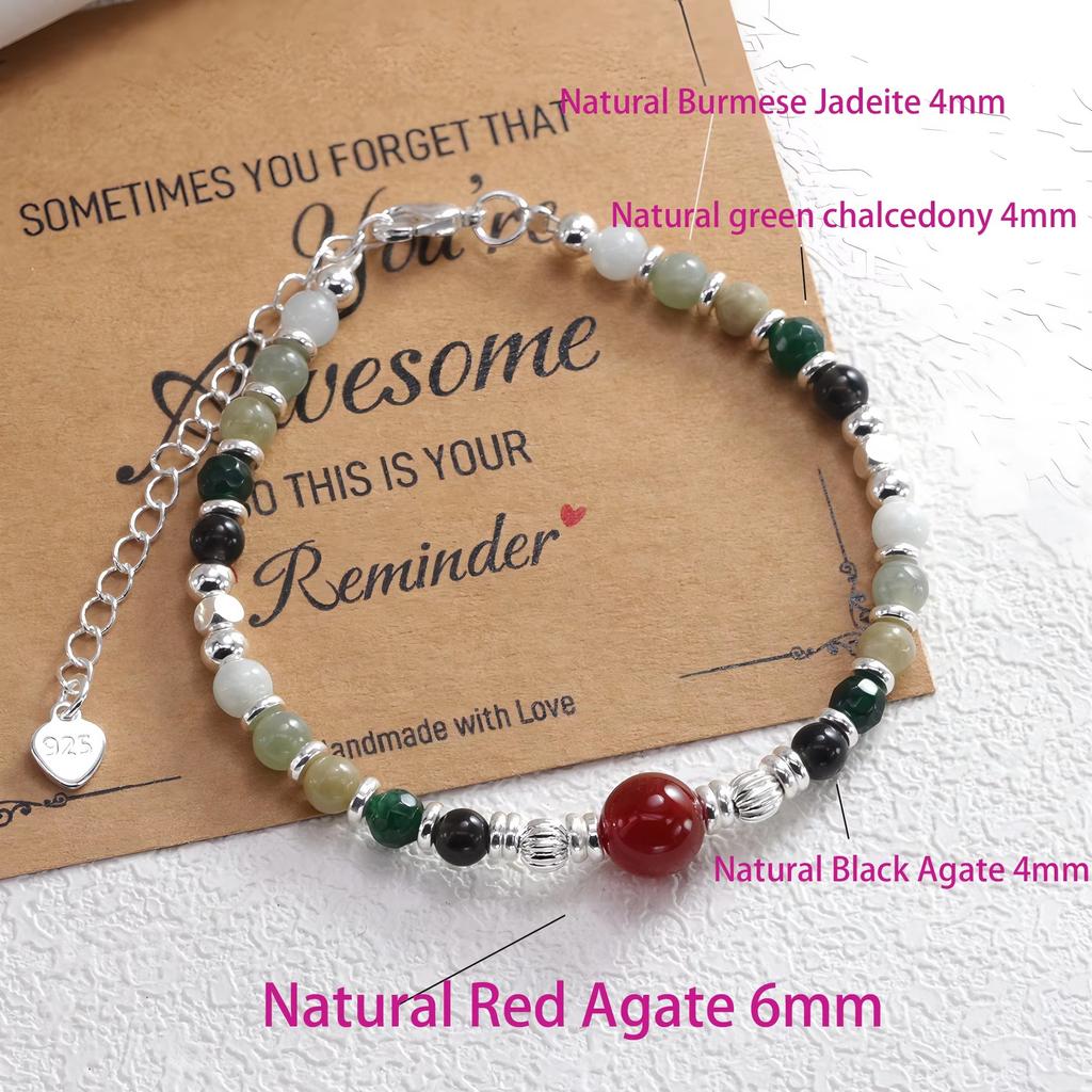 PANJBJ 925 Sterling Silver Red Agate Bead Bracelet for Women Fish Shape Retro Bead Design Versatile Jewelry Gifts Dropshipping