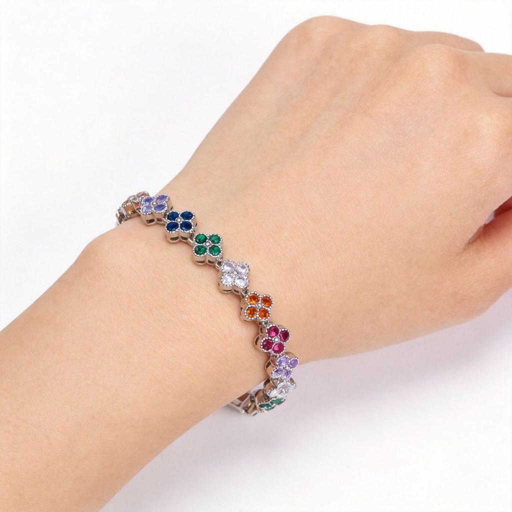 2026 Bracciale Quadrifoglio Argento Full Diamond Colorato, Bracciale Micro-incastonato Gioielli di Lusso Leggero Tendenza Personalizzata Accessori per Coppia