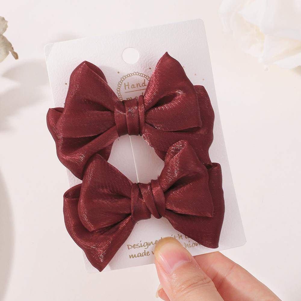 2pcs Elegant Solid Chiffon BowPonytail Hair Clips Baby Girls Hair Ornament Hairpin Barrettes
