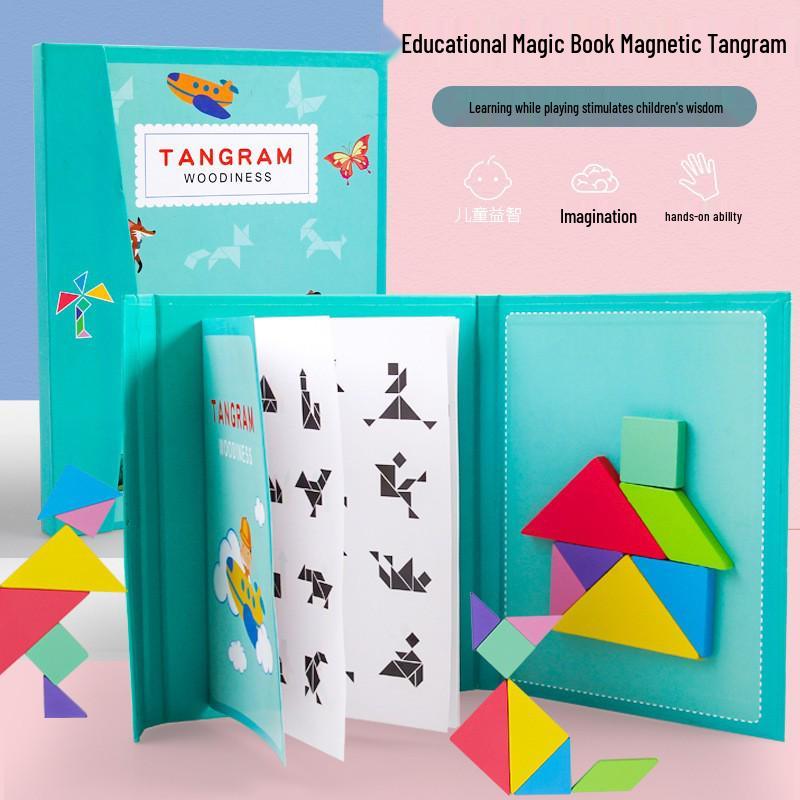Cross-Border Wooden Magnetic Tangram Puzzle for Kids - Educational Jigsaw for First Grade Learning