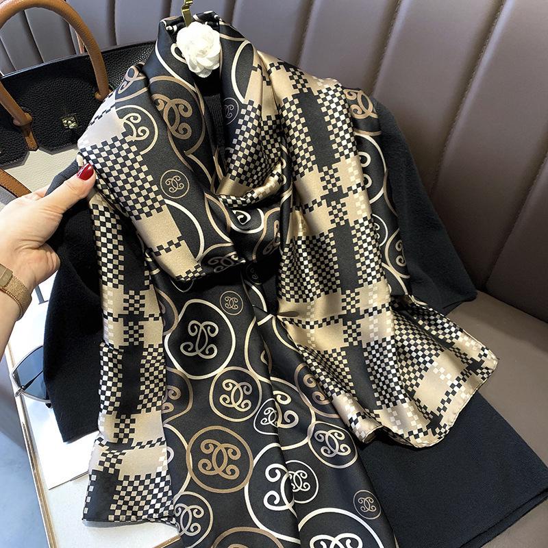 

Принт масляной живописи в корейском стиле Женский шарф с шелковистой текстурой: Декоративный солнцезащитный платок средней длины и пляжная шаль 180*86cm