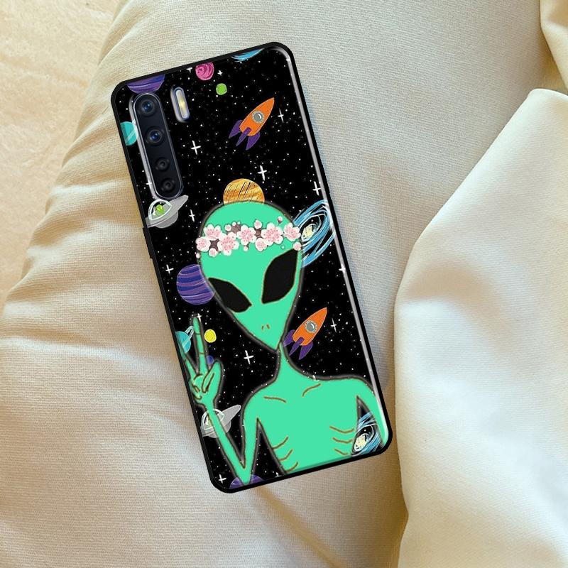 Aesthetics Cartoon Alien Space Case For Oppo A96 A76 A16 A18 A38 A58 A78 A98 A74 A94 A54 A80 A60 A40 A15 A17 A57 A5 A6 Pro