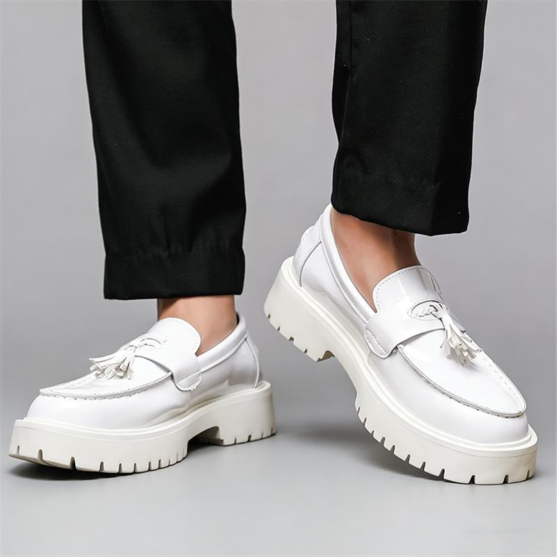Designer New Men's White Platform Elevator Casual Shoes Luxury Male Tassels Loafers Formal Flats Dress Footwear Zapatos Hombre
