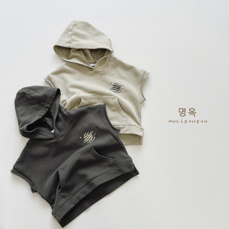 Kids Unisex Hooded Pullover Vest Korean Style Casual Children Sleeveless Vest