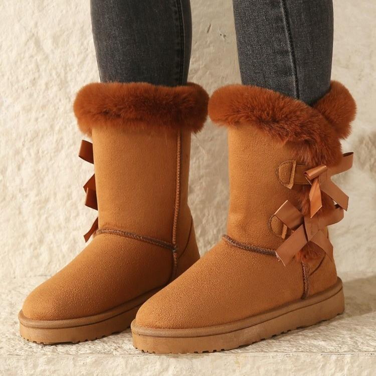 

Winter Mid-calf Boots Thick Plush Thick Sole Non-slip Fashion Solid Color Button Women Boots Classic Retro Brown Long Boots 38