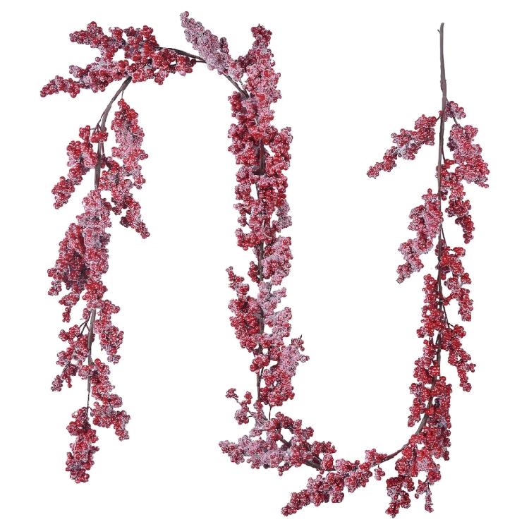 Indoor Christmas Trim with Red Frosted Fruit Clusters, Flexible Branch Accent for Shelf Scenes, Window Frame Styling and Hall Displays