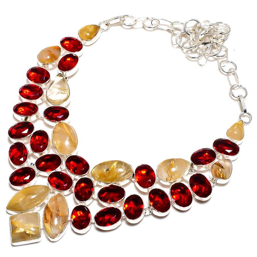 

Golden Rutile, Garnet Gemstone 925 Sterling Silver Jewelry Necklace 18 SU-9823