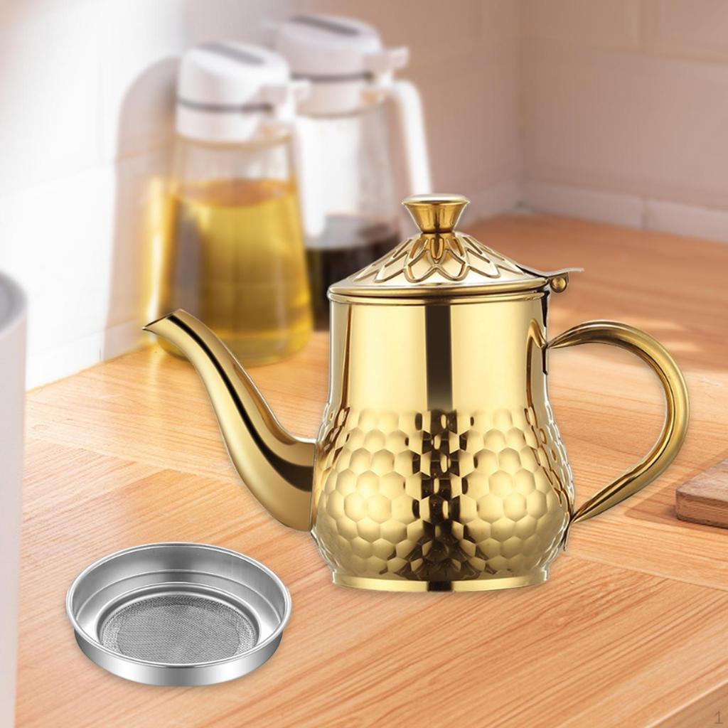 Stainless Steel Oil Strainer Storage Pot Jug Long Spout Leakproof Non Slip with Handle Mesh