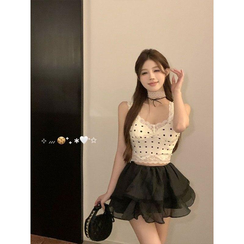 Pure & Sexy Lace Polka Dot Camisole - French-Inspired Summer Base Layer for Women