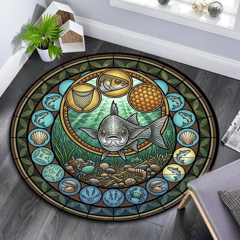Glass Art Round Area Rug Under Office Chairs Bedroom Living Room Home Decor
