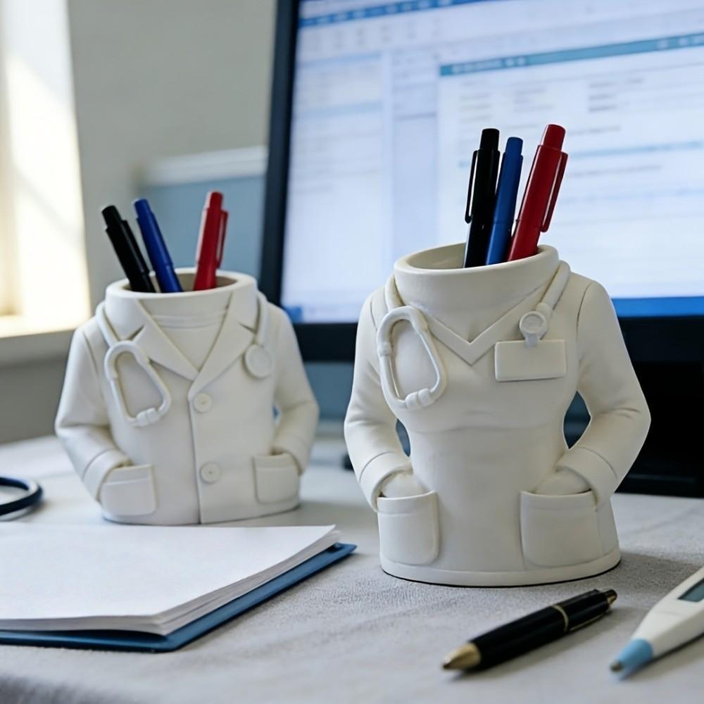 Durable White Coat-Shaped Pen Holder Multifunctional Stationery Organizer Gift for Doctors Nurses