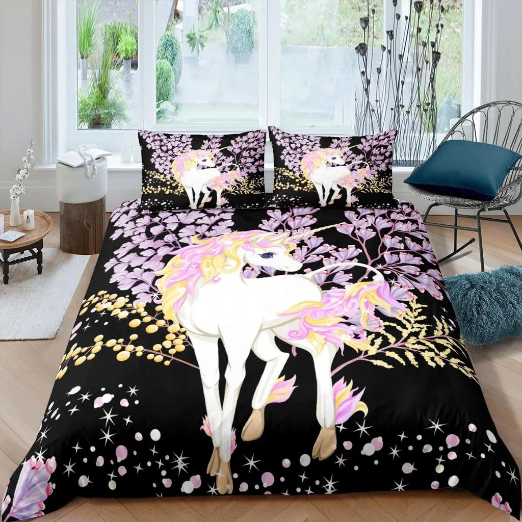 3D Colorful Unicorn Duvet Cover with Pillow Cover Bedding Set Single Double Twin Full Queen King Size Bed Set for Bedroom Decor