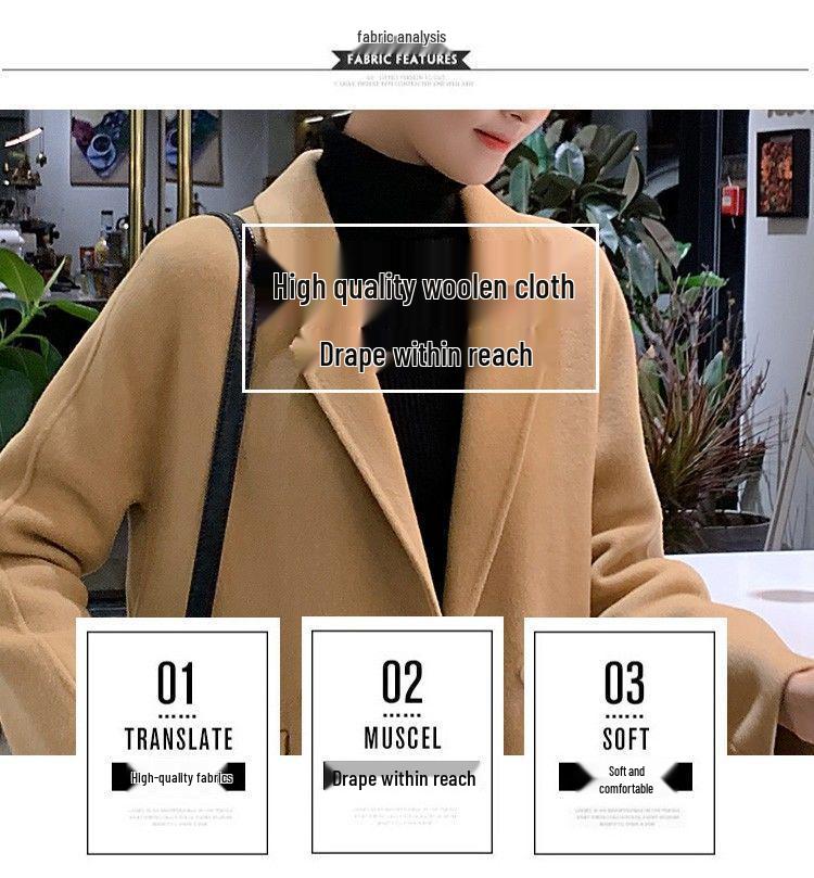 2025 Women's Mid-Length Woolen Coat, Loose Camel Color, Popular Korean Style for Autumn and Winter