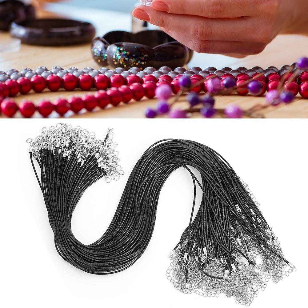 100pcs Lobster Clasp Wax Rope Waxed Thread Leather Cord Necklace DIY Jewelry Accessory