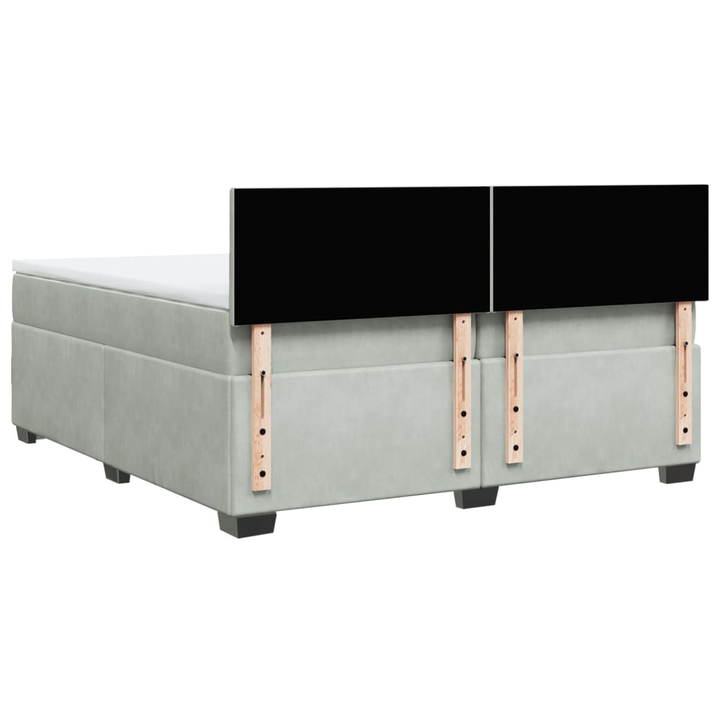 Box Spring Bed with Mattress Light Grey 200x200 cm Velvet