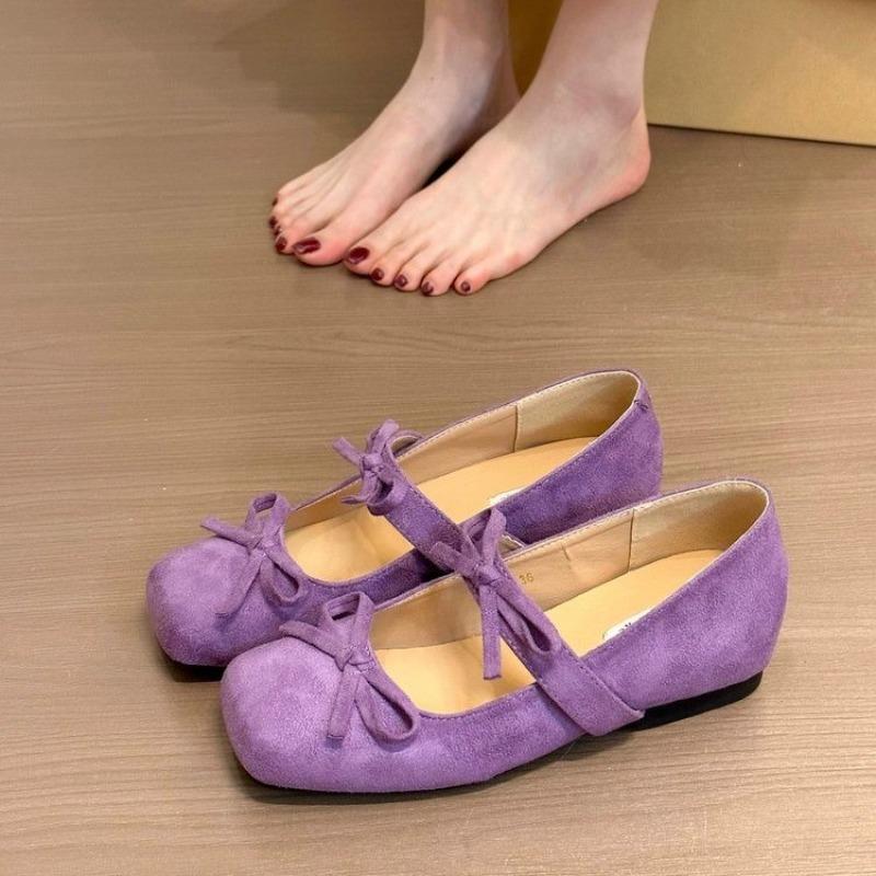 Women's Inner Increase Heel Shoes Spring New Square Head Shallow Mouth Suede Butterfly Knot Non-slip Heel Shoes