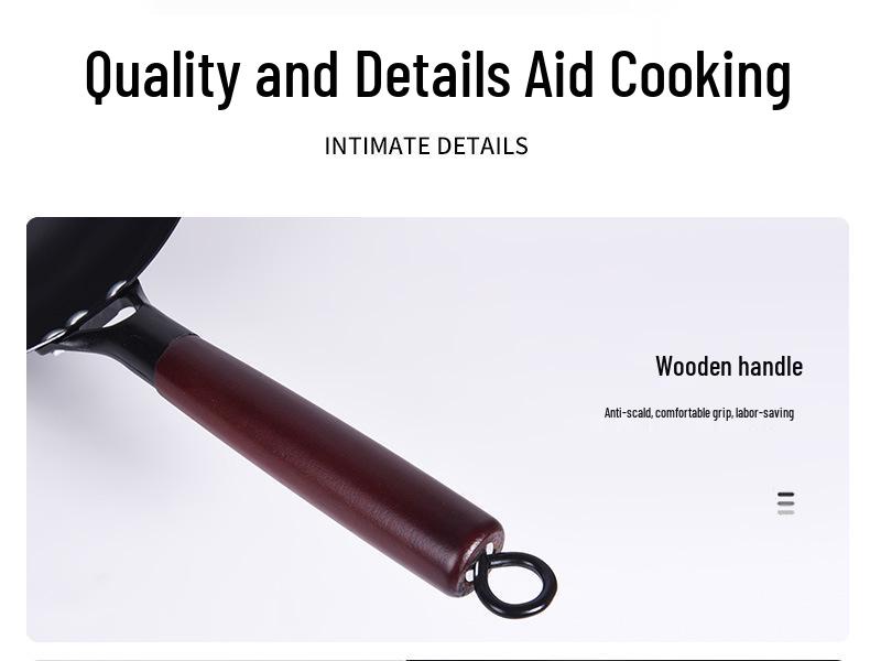 Nitrided Iron Non-Stick Rust-Proof Wok - Forged, No Coating, Round Bottom.