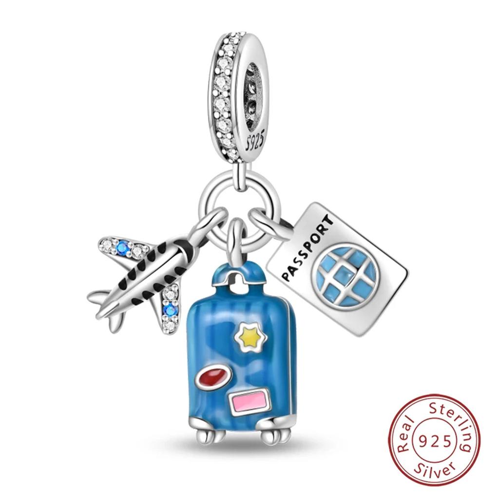 Copper Suitcase Airplane Camera Pendant Charms Fit Originalbracelet Charm Bead Necklace Diy Female Jewelry