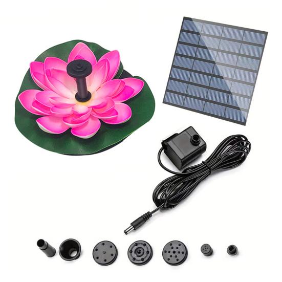 

Lotus Solar Water Fountain with Spray Nozzles Floating Water Lily Bird Bath Fountain Outside Garden Pond Pool Solar Water Pump Decoration