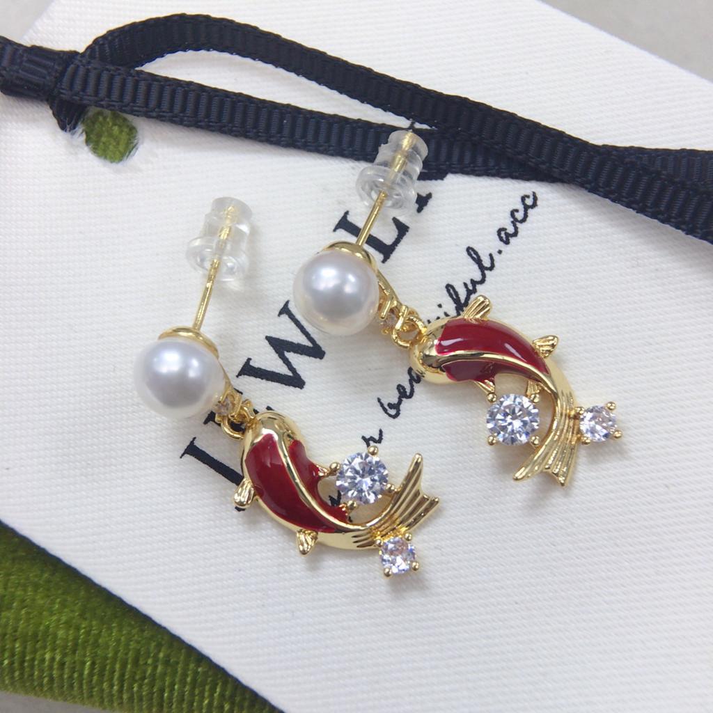 Natural freshwater pearl earrings, red pearl earrings, autumn and winter high-end feeling, New Year earrings