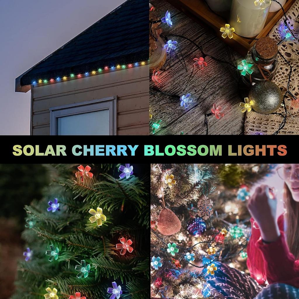 100/50/20LED Solar Powered Cherry Blossom Fairy Lights, Auto on/Off Waterproof Outdoor Garden Decor for Wedding Valentine’s Day Gift