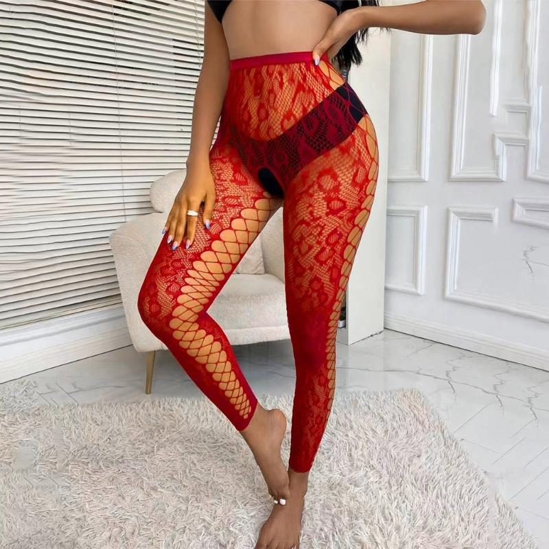 Side Crisscross Hollow-Out Mesh Stockings Pantyhose for Women Sexy Crotch Opening Footless Fishnet Net Tights Leggings