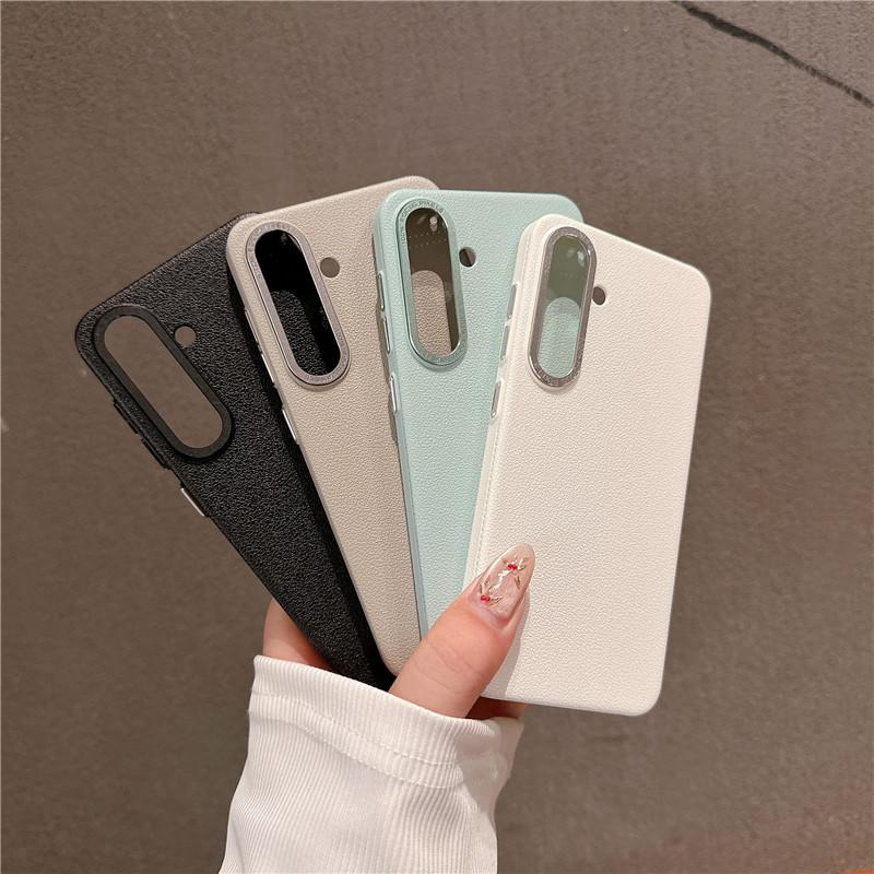 For Samsung Galaxy S24 Plus Ultra Durable Metal Big Hole Lens Frame Litchi Grain PC Case Anti-fingerprint Protector Back Cover Shell