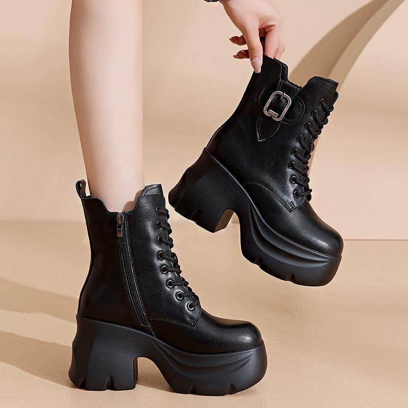 thick-soled Martin boots short leather boots women's new high-heeled Chelsea boots short boots spring and autumn single boots