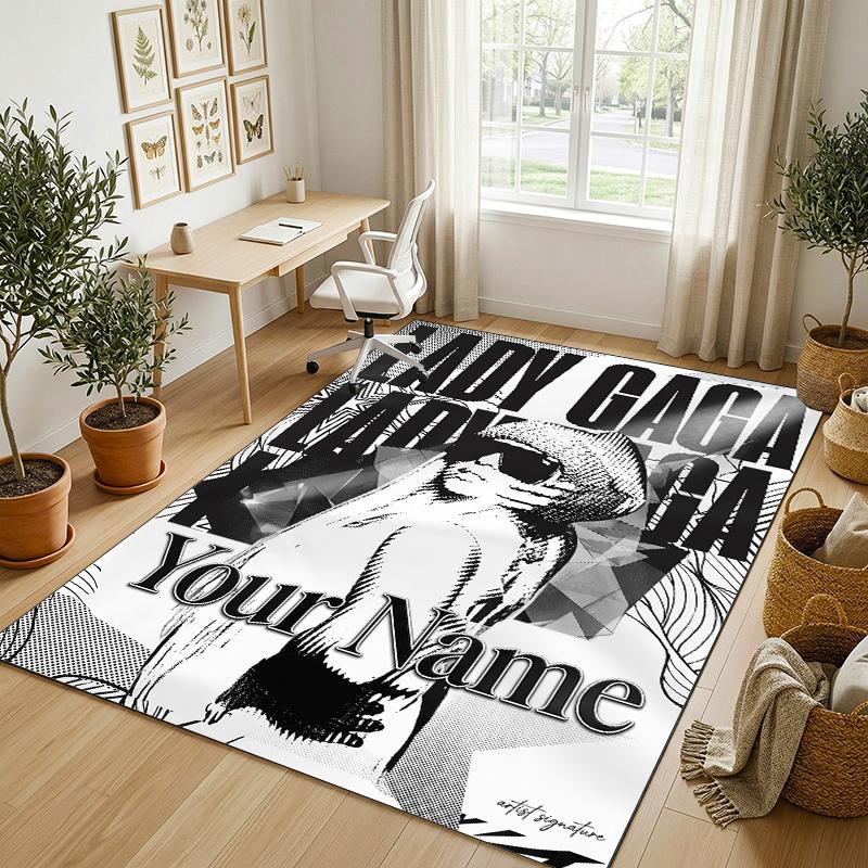 Personalized Crystal Velvet Carpet,Lady Gaga Custom Printed Name, Plush Area Rug For Home Indoor Decor