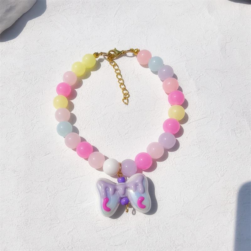 Handmade Colorful Beaded Pet Necklace Cute Flower Accessories Acrylic Cat & Dog Ornaments Princess Style Decorative Collar