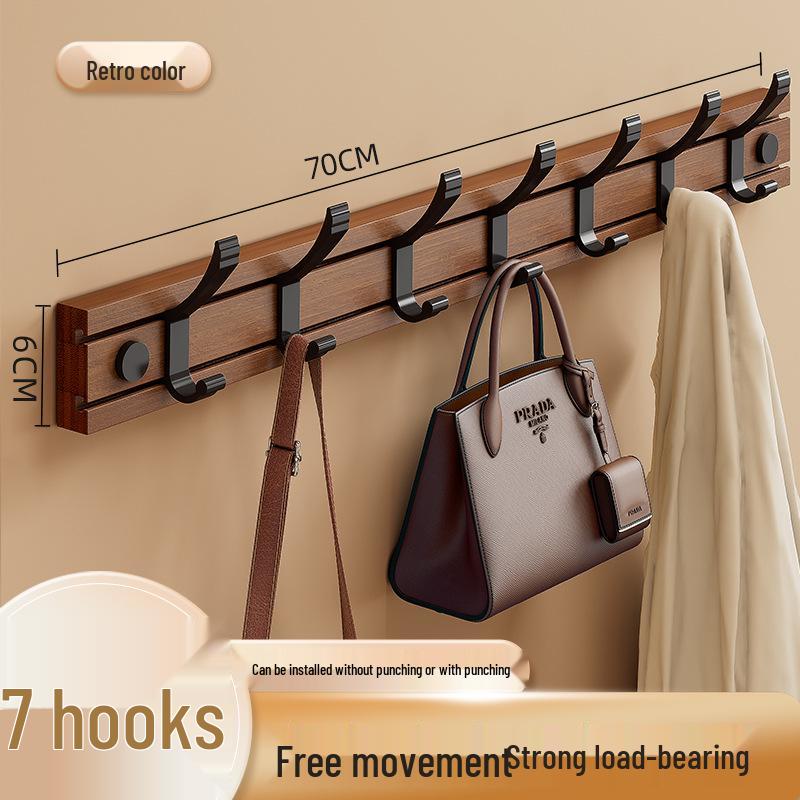 Wandmontierte Hakenleiste aus Bambus und Holz, Kleiderbügel mit Klebefolie ohne Bohren zur Aufbewahrung von Kleidung hinter der Tür