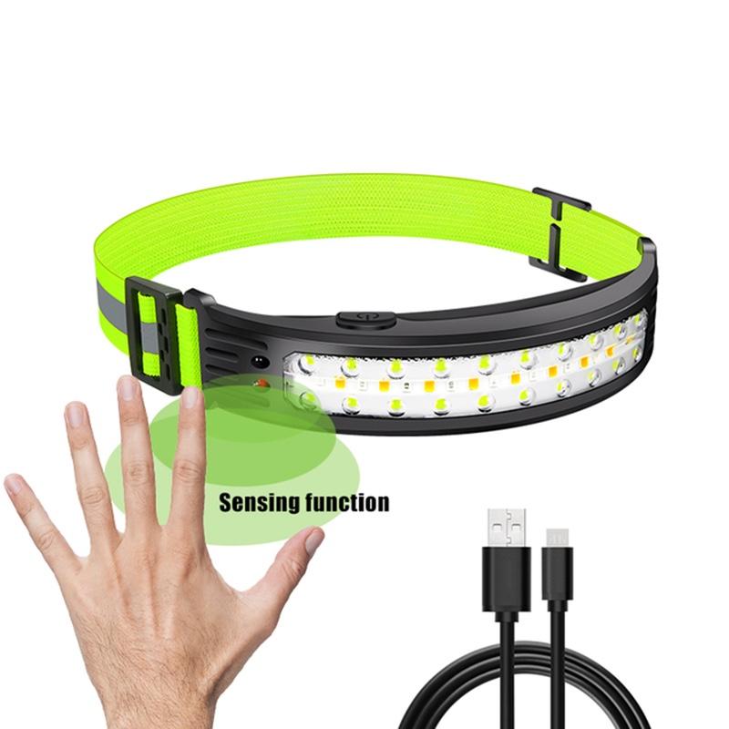 1 szt. Latarka czołowa z czujnikiem ruchu, ładowana przez USB, wodoodporna, do użytku zewnętrznego, mocne światło robocze LED, do wędrówek, biwakowania, wędkowania, oświetlenia awaryjnego
