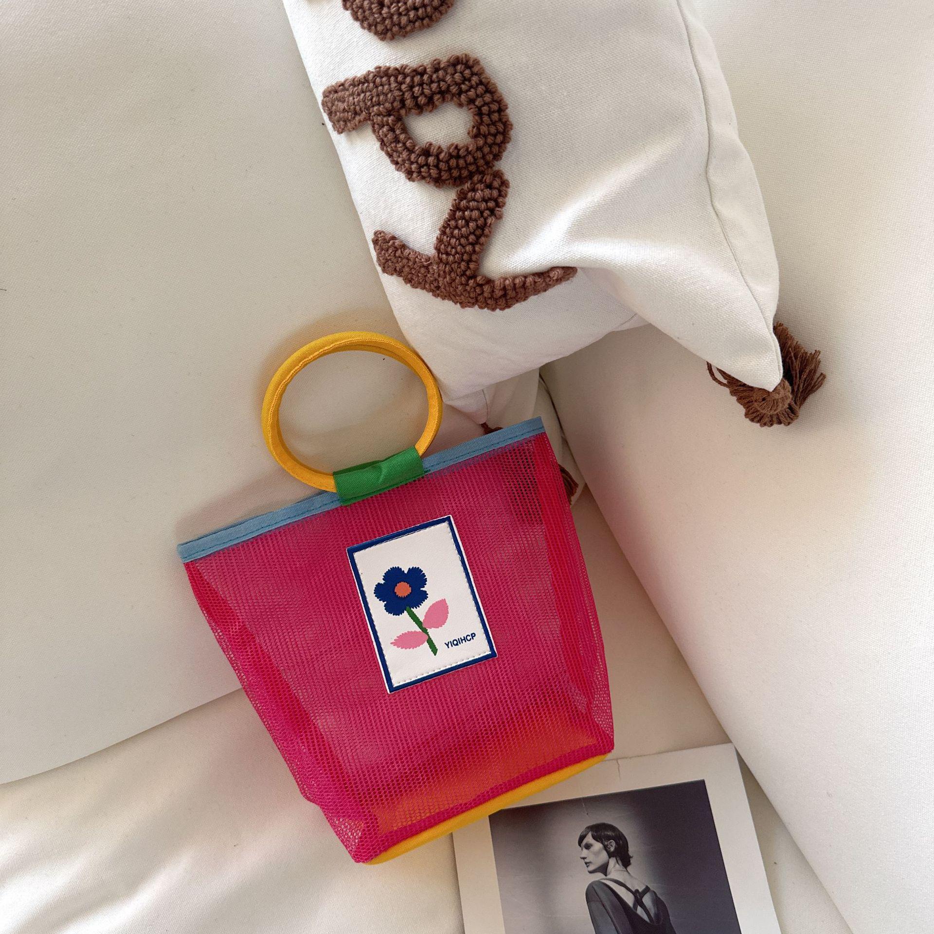 

2025 Kids Floral Mesh Travel & Beach Bag: Handheld Accessory Tote for Boys and Girls рожевий червоний колір