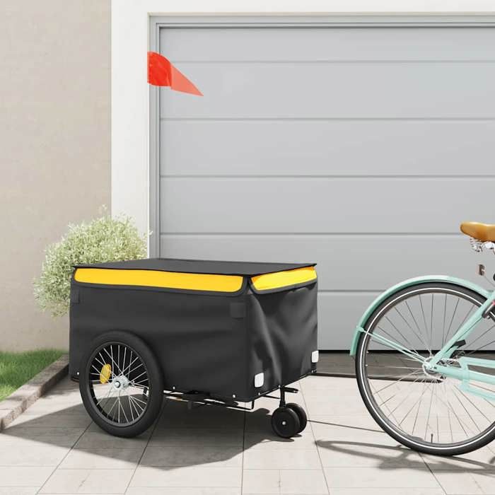 VidaXL Bicycle Trailer, Transport Cart with Hitch Bar, Bicycle Trailer with Flag for Luggage, Black 94113