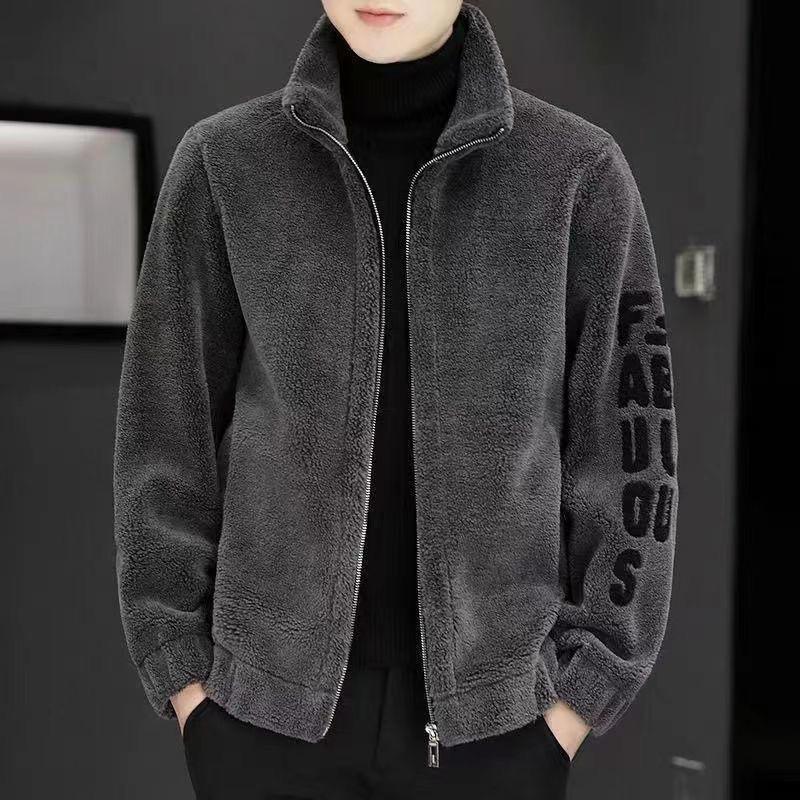 Men's Coats, Autumn and Winter Sheep Shearling Stand Collar Jackets, Men's Embroidered Sweatshirts, Fur Sherpa Men's Jackets
