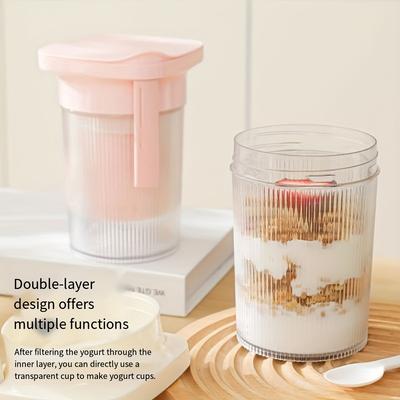 Siebdeckel für Joghurtbecher, Langlebiges PET Griechischer Joghurt Sieb mit Löffel, Tragbarer Molkeabscheider für Smoothies, Parfaits, Gesunde Snacks