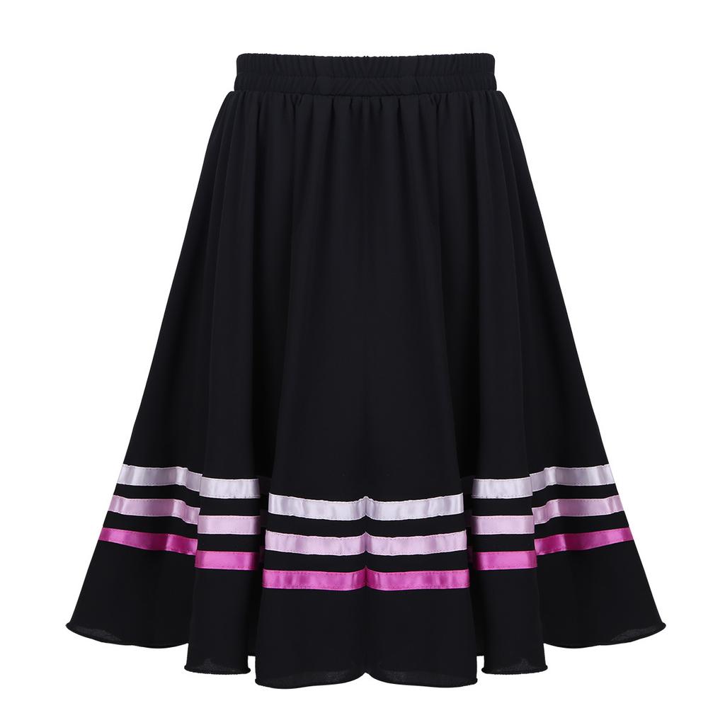 Kids Girls Ballet Dance Skirt Chiffon Elastic Waist Full Circle Ribbons Decorated Skirt Dance Dress for Ballet Stage Performance